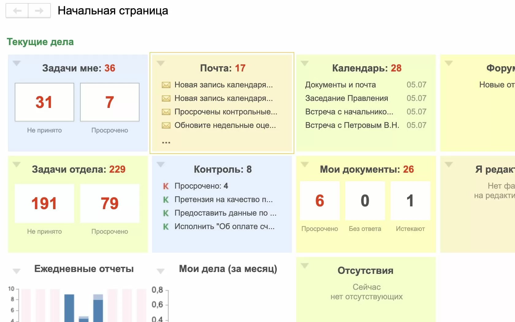 Виджет почты 1С:Документооборот